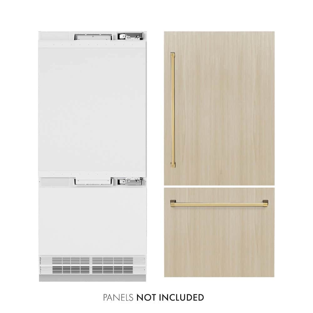 Autograph Edition 36 In. 19.8 Cu. Ft. Panel Ready Built-in Bottom Freezer Refrigerator With Water Dispenser And Ice Maker With Polished Gold Accents