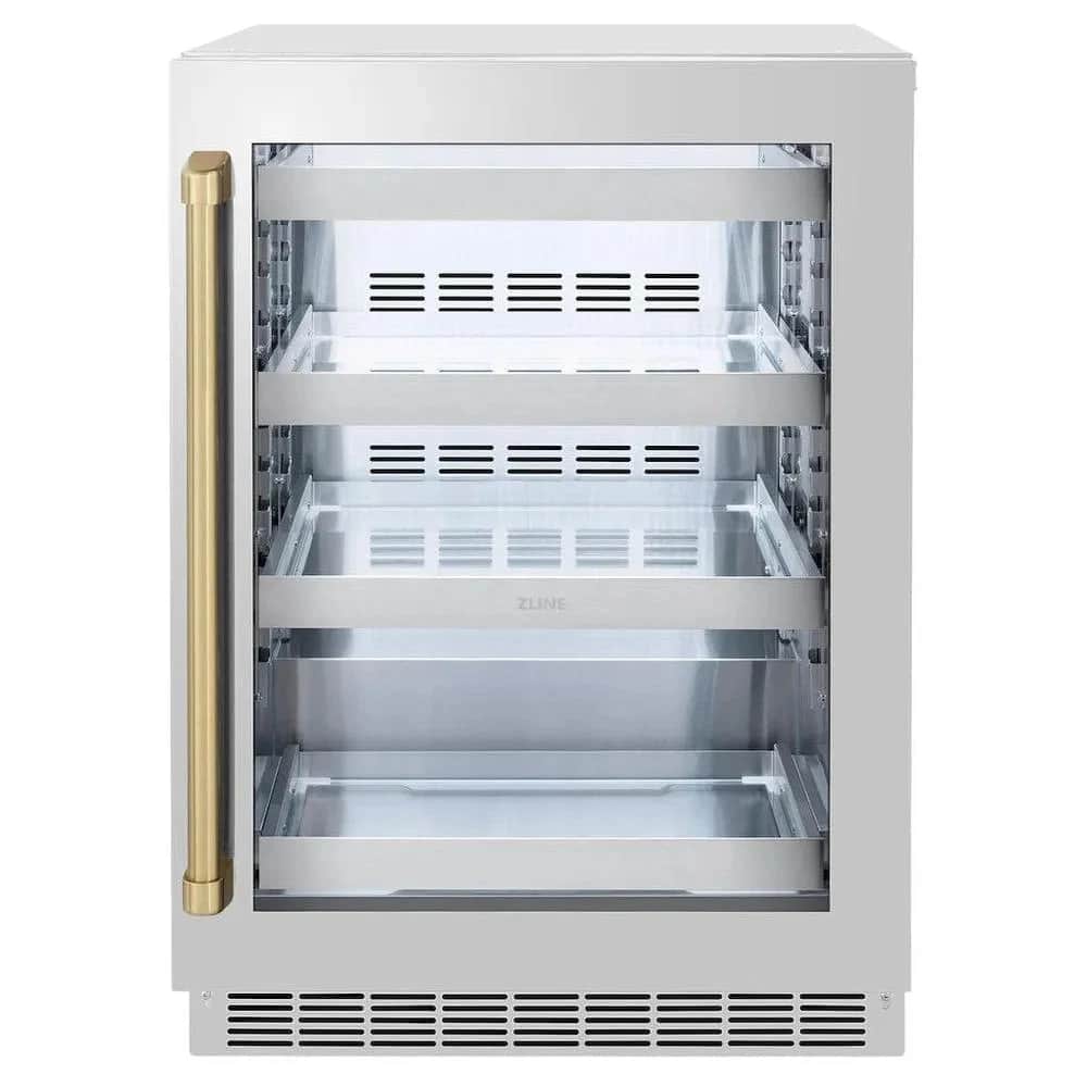 Autograph Edition 24 In. Touchstone 151 Can Beverage Fridge With Stainless Steel Glass Door And Champagne Bronze Handle