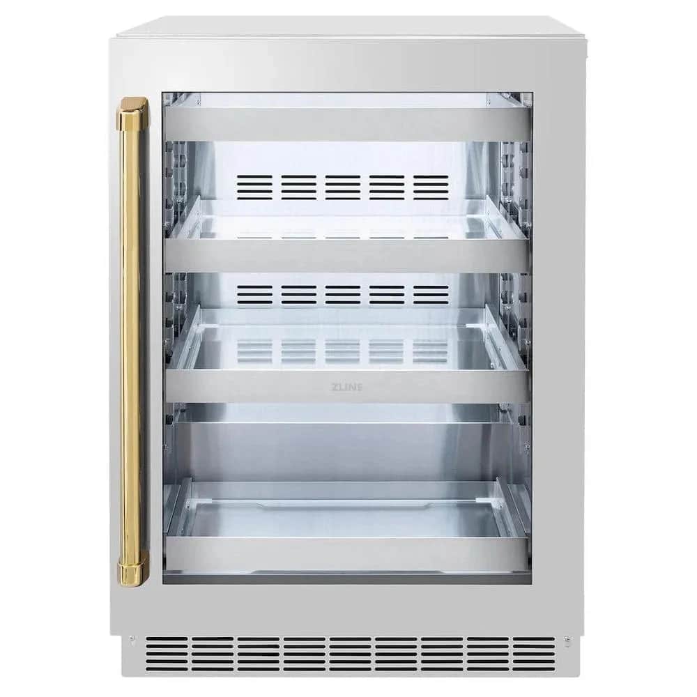 Autograph Edition 24 In. Touchstone 151 Can Beverage Fridge With Stainless Steel Glass Door And Polished Gold Handle