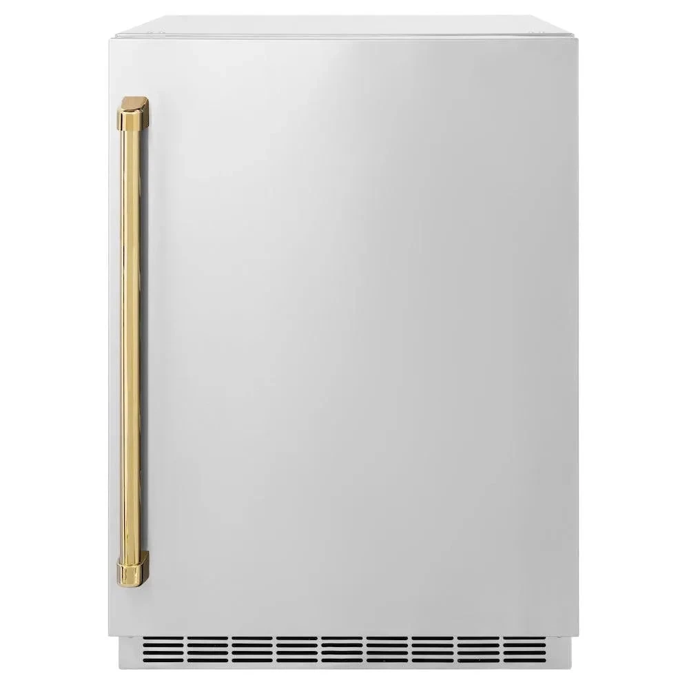Autograph Edition 24 In. Touchstone 151 Can Beverage Fridge With Solid Stainless Steel Door And Polished Gold Handle