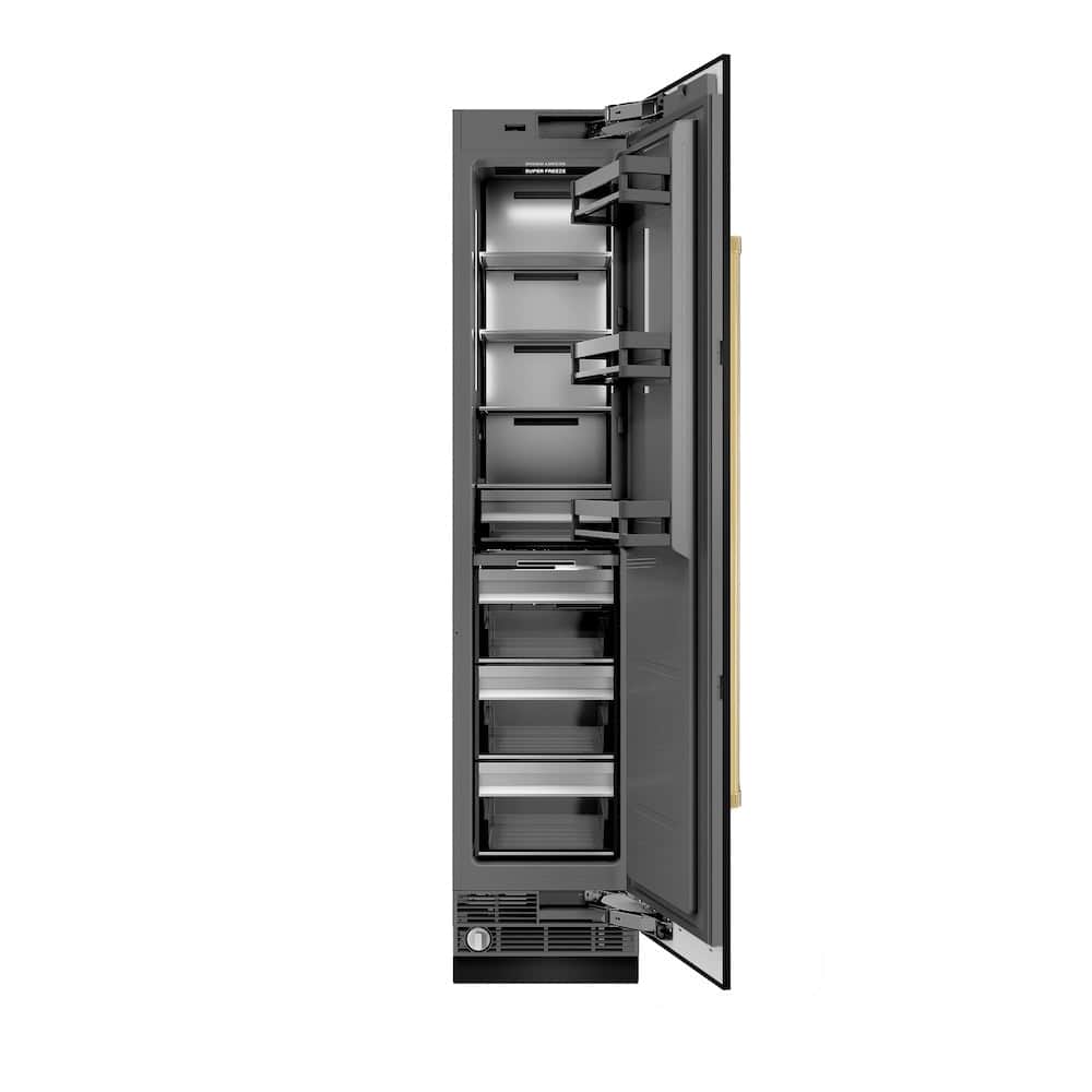 Autograph Edition 18 In. 8.6 Cu. Ft. Right Hinge Column Freezer In Black Stainless Steel With Graphite Gray Interior And Polished Gold Accents
