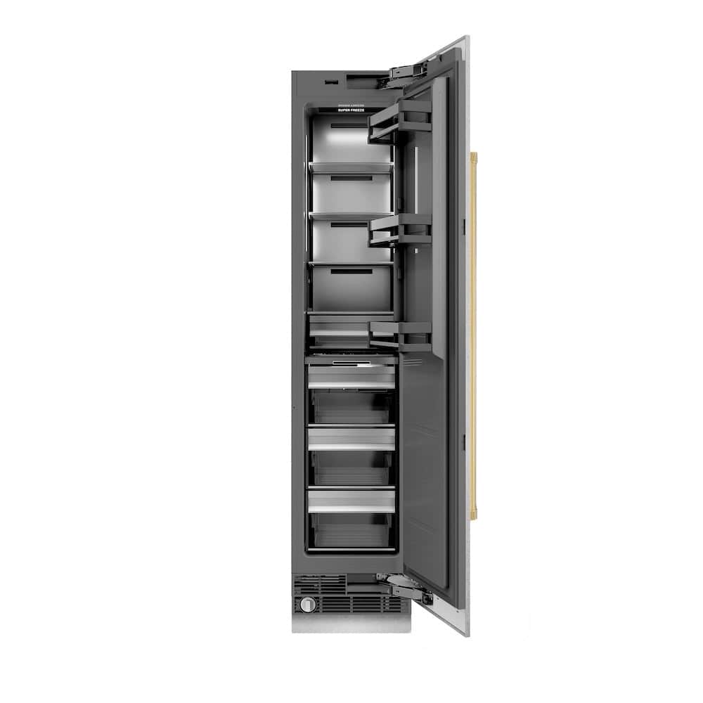 Autograph Edition 18 In. 8.6 Cu. Ft. Right Hinge Column Freezer In Satin Stainless Steel With Graphite Gray Interior And Polished Gold Accents