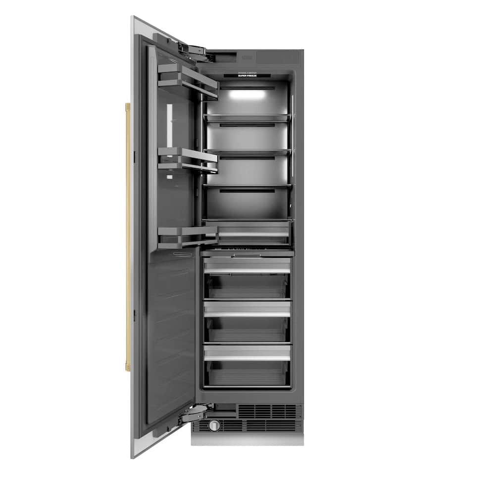 Autograph Edition 24 In. 12.4 Cu. Ft. Column Freezer In Stainless Steel With Graphite Gray Interior And Polished Gold Accents