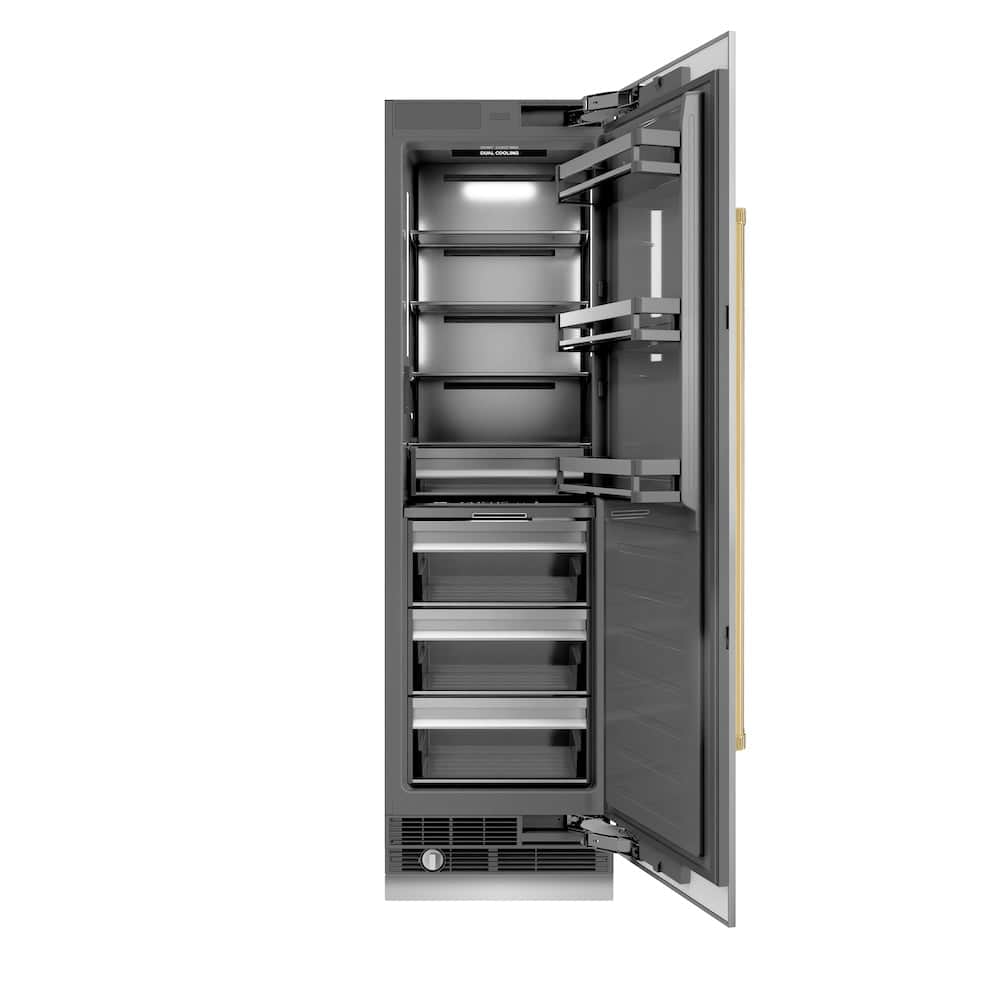 Autograph Edition 24 In. 12.5 Cu. Ft. Column Refrigerator In Stainless Steel With Graphite Gray Interior And Polished Gold Accents