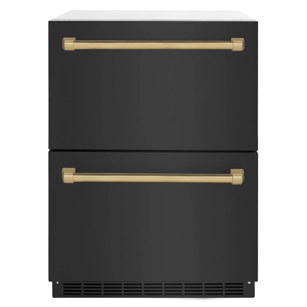 Autograph Edition 24 In. Touchstone 168 Can Outdoor-rated Dual Refrigerator Drawer With Black Stainless Steel Doors And Champagne Bronze Handles