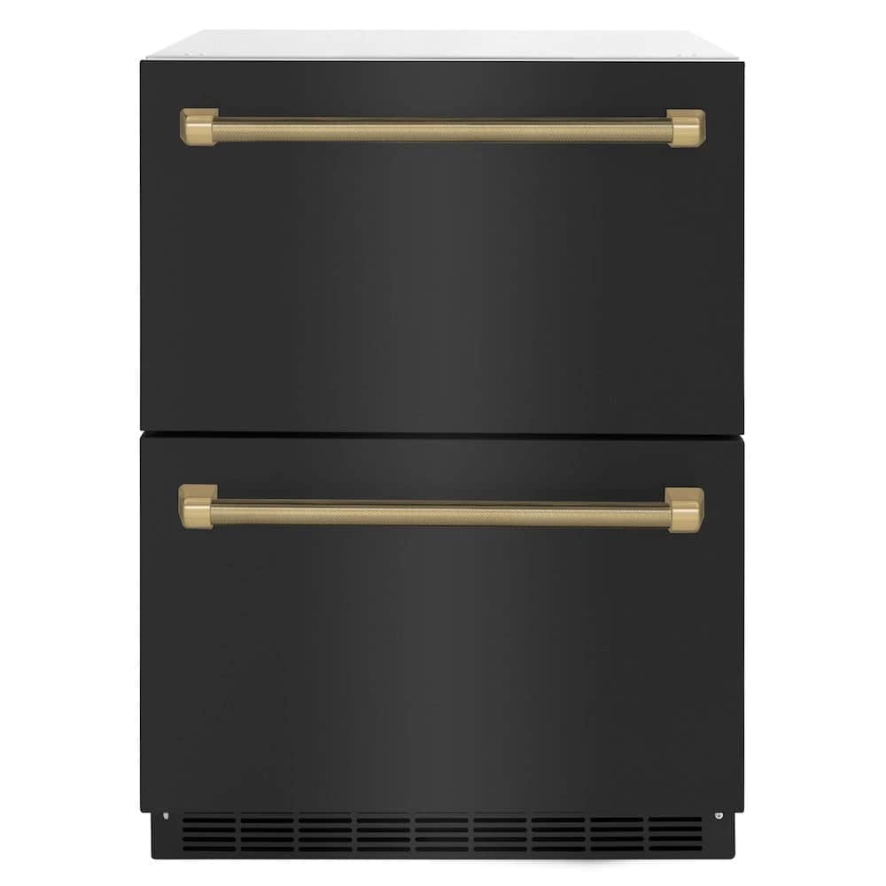 Autograph Edition 24 In. Touchstone 168 Can Outdoor-rated Dual Refrigerator Drawer With Black Stainless Steel Doors And Champagne Bronze Helix Handles