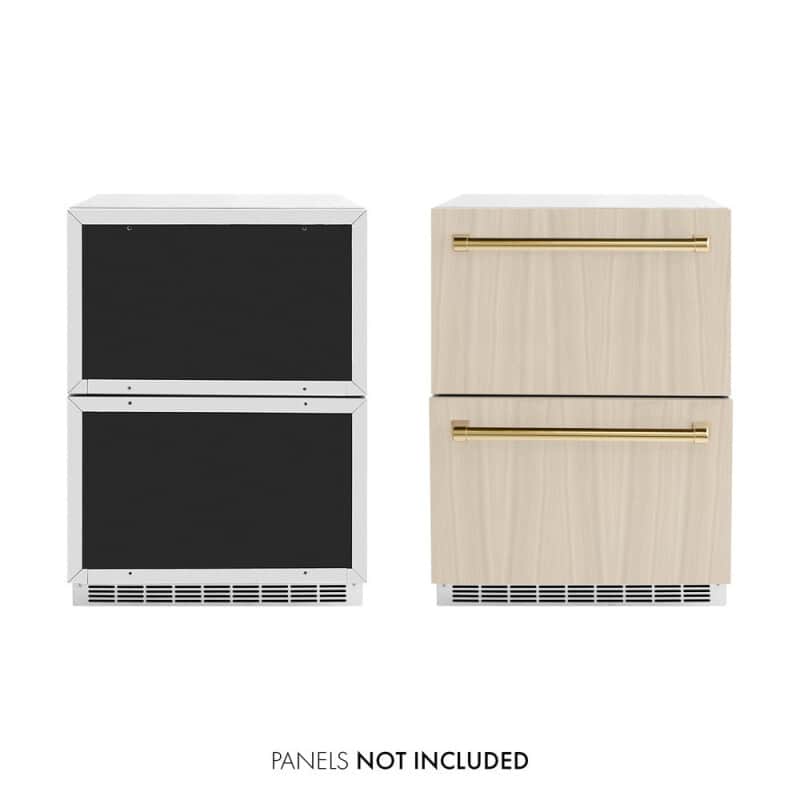 Autograph Edition 24 In. Touchstone 168 Can Outdoor-rated Dual Refrigerator Drawer With Panel-ready Doors And Polished Gold Handles