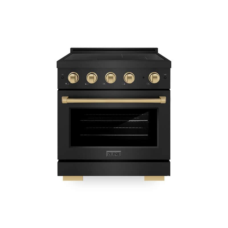 Autograph Edition 30 In. 4.2 Cu. Ft. Paramount Induction Range With 4 Element Cooktop And Electric Convection Oven In Black Stainless Steel With Champagne Bronze Accents