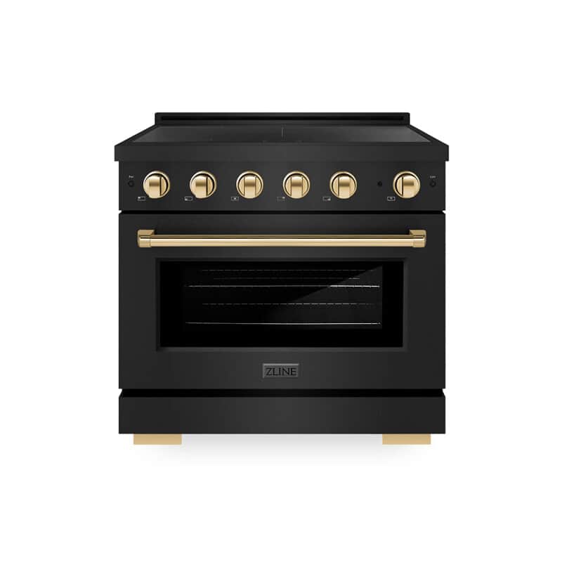 Autograph Edition 36 In. 5.2 Cu. Ft. Paramount Induction Range With 5 Element Cooktop And Electric Convection Oven In Black Stainless Steel With Polished Gold Accents