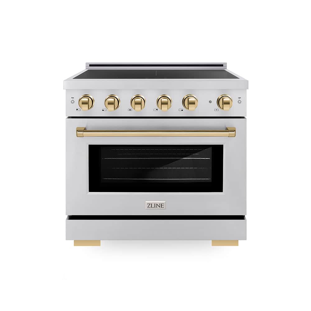 Autograph Edition 36 In. 5.2 Cu. Ft. Paramount Induction Range With 5 Element Cooktop And Electric Convection Oven In Stainless Steel With Polished Gold Accents