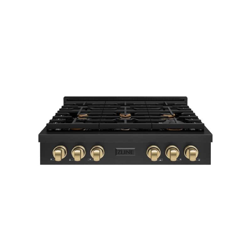 Autograph Edition 36 In. Paramount Gas Rangetop With 6 Burners And Porcelain Cooktop In Black Stainless Steel With Champagne Bronze Accents