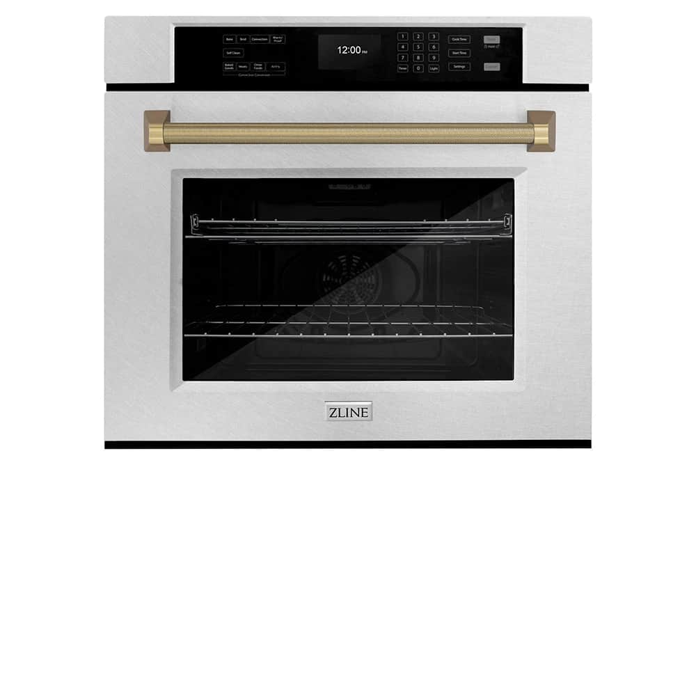 Autograph Edition 30 In. Professional True Convection Single Wall Oven With Air Fry And Self Clean In Satin Stainless Steel With Champagne Bronze Helix Handle