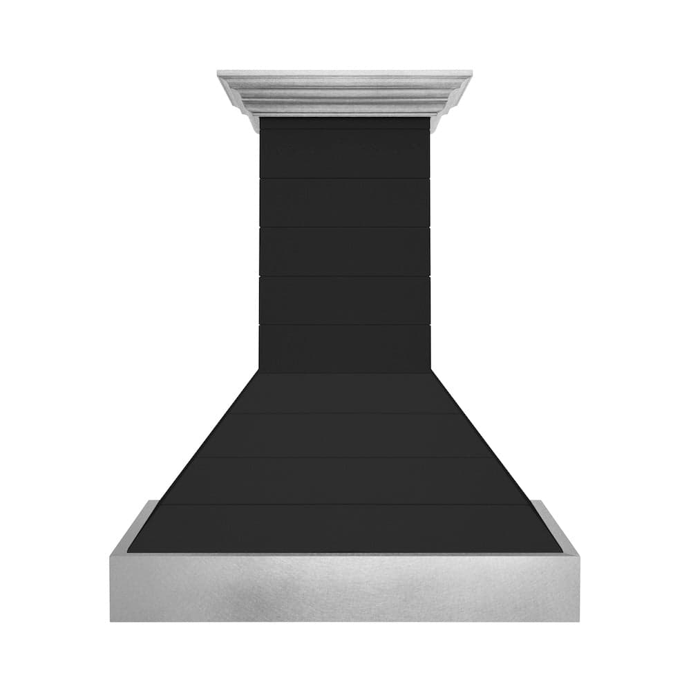 30 In. Wooden Wall Mount Range Hood In Rustic Shiplap Black Finish With Stainless Steel Accents