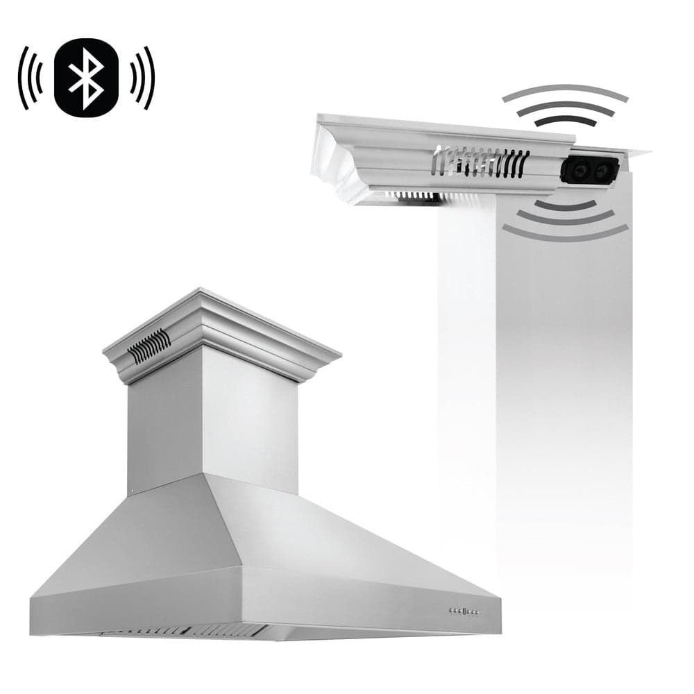 Professional Wall Mount Range Hood in Stainless Steel with Built-in CrownSound™tooth Speakers (697CRN-BT) - 54 Inch