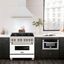 Autograph Edition 36 In. Satin Stainless Steel Wall Mount Range Hood With Champagne Bronze Handle view 2