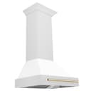 30"Autograph Edition Fingerprint Resistant Stainless Steel Range Hood with White Matte Shell and Polished Polished Gold Handle view 1