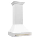 30"Autograph Edition Fingerprint Resistant Stainless Steel Range Hood with White Matte Shell and Polished Polished Gold Handle view 3