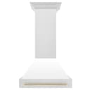 30"Autograph Edition Fingerprint Resistant Stainless Steel Range Hood with White Matte Shell and Polished Polished Gold Handle view 4