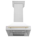 30"Autograph Edition Fingerprint Resistant Stainless Steel Range Hood with White Matte Shell and Polished Polished Gold Handle view 5