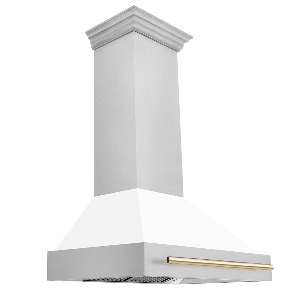 36"Autograph Edition DuraSnow® Stainless Steel Range Hood with White Matte Shell and Matte Handle (8654SNZ-WM36) - Gold