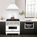 36"Autograph Edition DuraSnow® Stainless Steel Range Hood with White Matte Shell and Matte Handle (8654SNZ-WM36) - Gold view 2