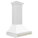36"Autograph Edition DuraSnow® Stainless Steel Range Hood with White Matte Shell and Matte Handle (8654SNZ-WM36) - Gold view 3