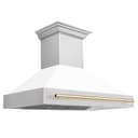 48"Autograph Edition Fingerprint Resistant Stainless Steel Range Hood with White Matte Shell and Polished Polished Gold Handle view 1