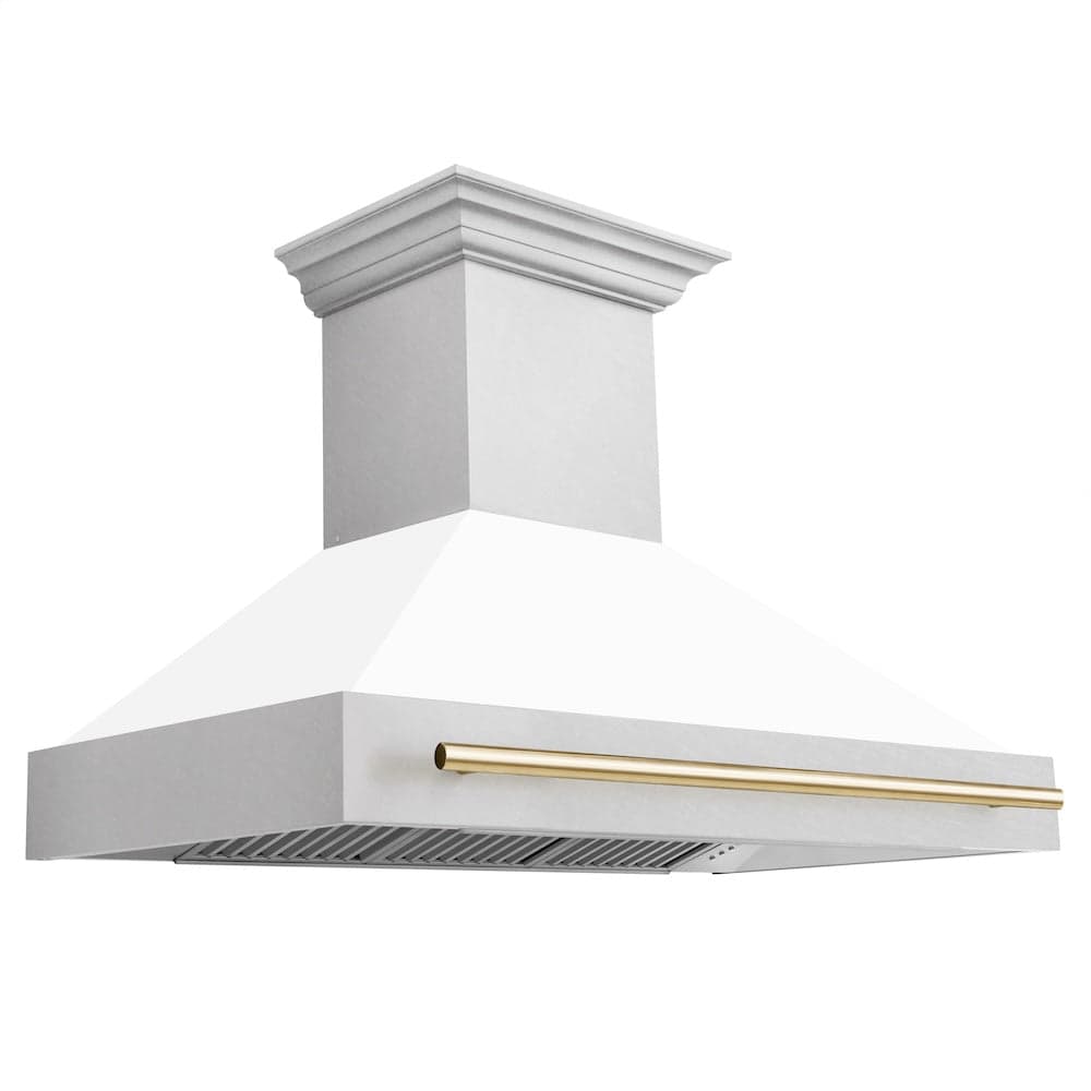 48"Autograph Edition Fingerprint Resistant Stainless Steel Range Hood with White Matte Shell and Polished Polished Gold Handle