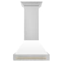 30"Autograph Edition Stainless Steel Range Hood with White Matte Shell and Polished Polished Gold Handle view 4