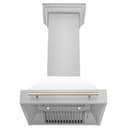 30"Autograph Edition Stainless Steel Range Hood with White Matte Shell and Polished Polished Gold Handle view 5