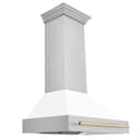36"Autograph Edition Stainless Steel Range Hood with White Matte Shell and Polished Polished Gold Handle view 1