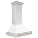 36"Autograph Edition Stainless Steel Range Hood with White Matte Shell and Polished Polished Gold Handle view 3