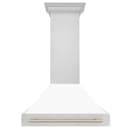 36"Autograph Edition Stainless Steel Range Hood with White Matte Shell and Polished Polished Gold Handle view 4