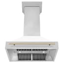 36"Autograph Edition Stainless Steel Range Hood with White Matte Shell and Polished Polished Gold Handle view 5