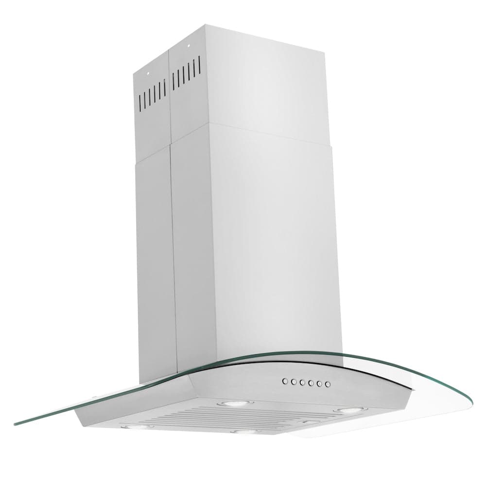 30”Alpine Series Convertible Island Mount Range Hood in Stainless Steel with Remote Control LED lighting, and Dishwasher-Safe Baffle Filters