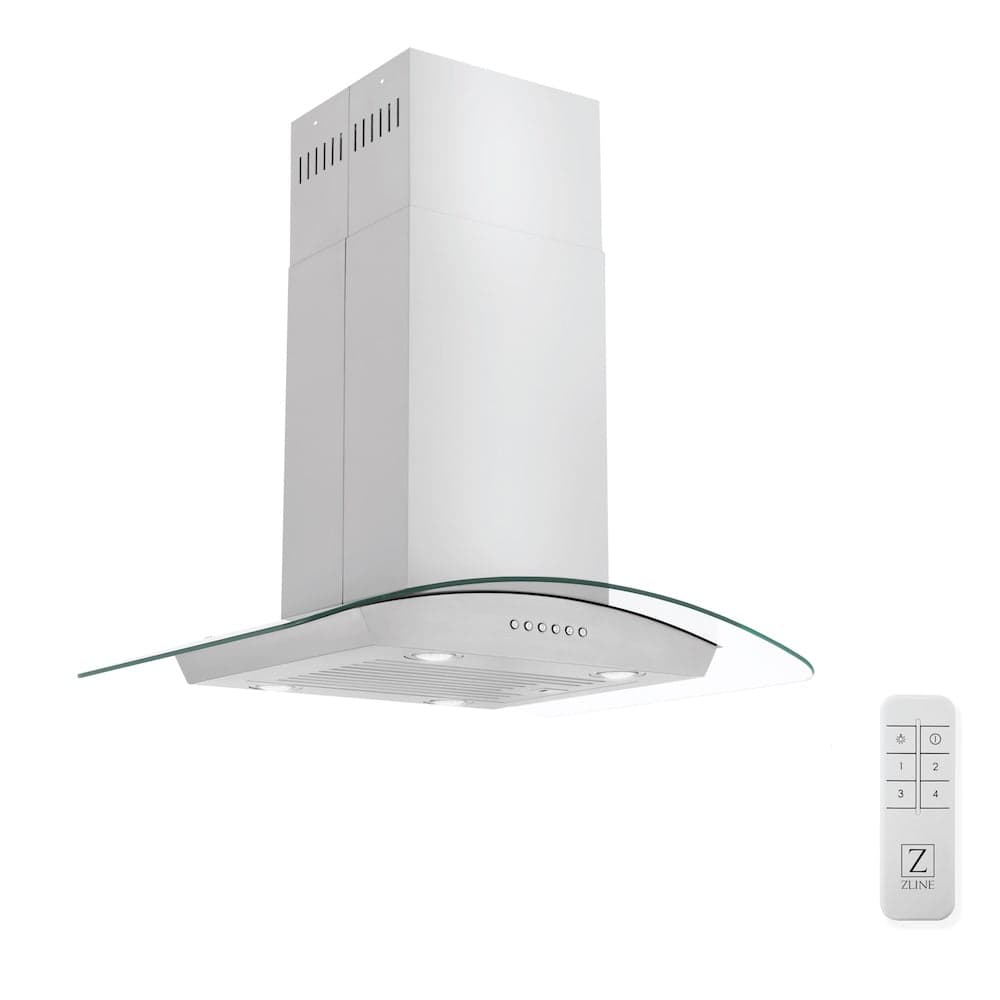 36”Alpine Series Convertible Island Mount Range Hood in Stainless Steel with Remote Control LED lighting, and Dishwasher-Safe Baffle Filters