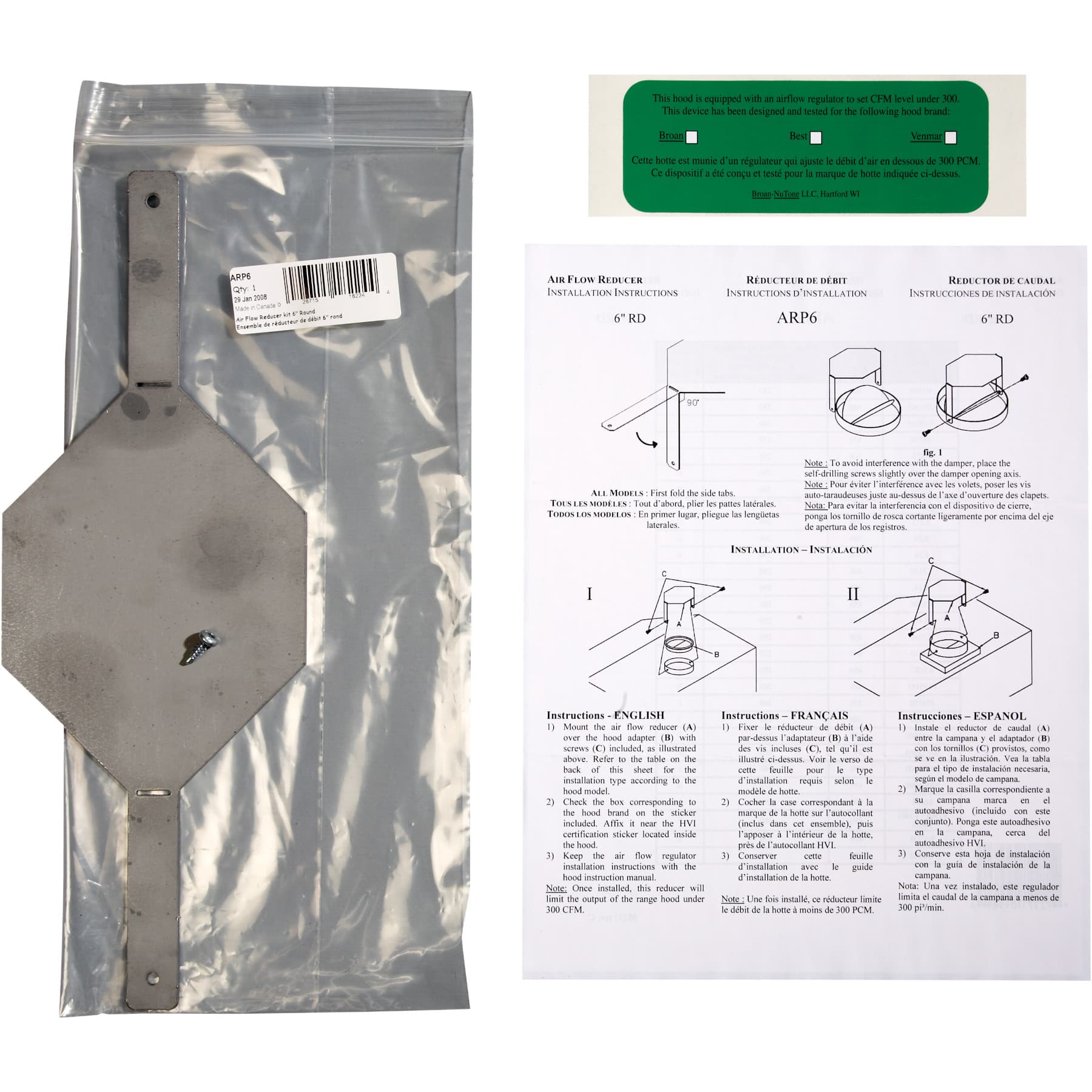 Air Flow Reducer, 6-Inch Round