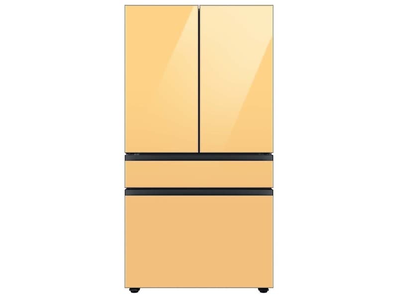 Bespoke 4-Door French Door Refrigerator (23 cu. ft.) with Customizable Door Panel Colors and Beverage Center™ in Sunrise Yellow Glass