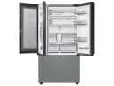 Bespoke 3-Door French Door Refrigerator (30 cu. ft.) - with Top Left Panel in Morning Blue Glass, Family Hub Panel in White Glass - and Pink Glass Bottom Door Panel view 4
