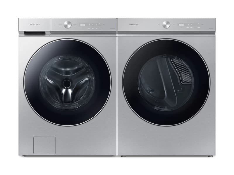 Bespoke Ultra Capacity AI Front Load Washer and Electric Dryer in Silver Steel