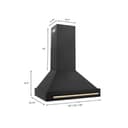 36"Black Stainless Steel Range Hood with Polished Polished Gold Handle view 11