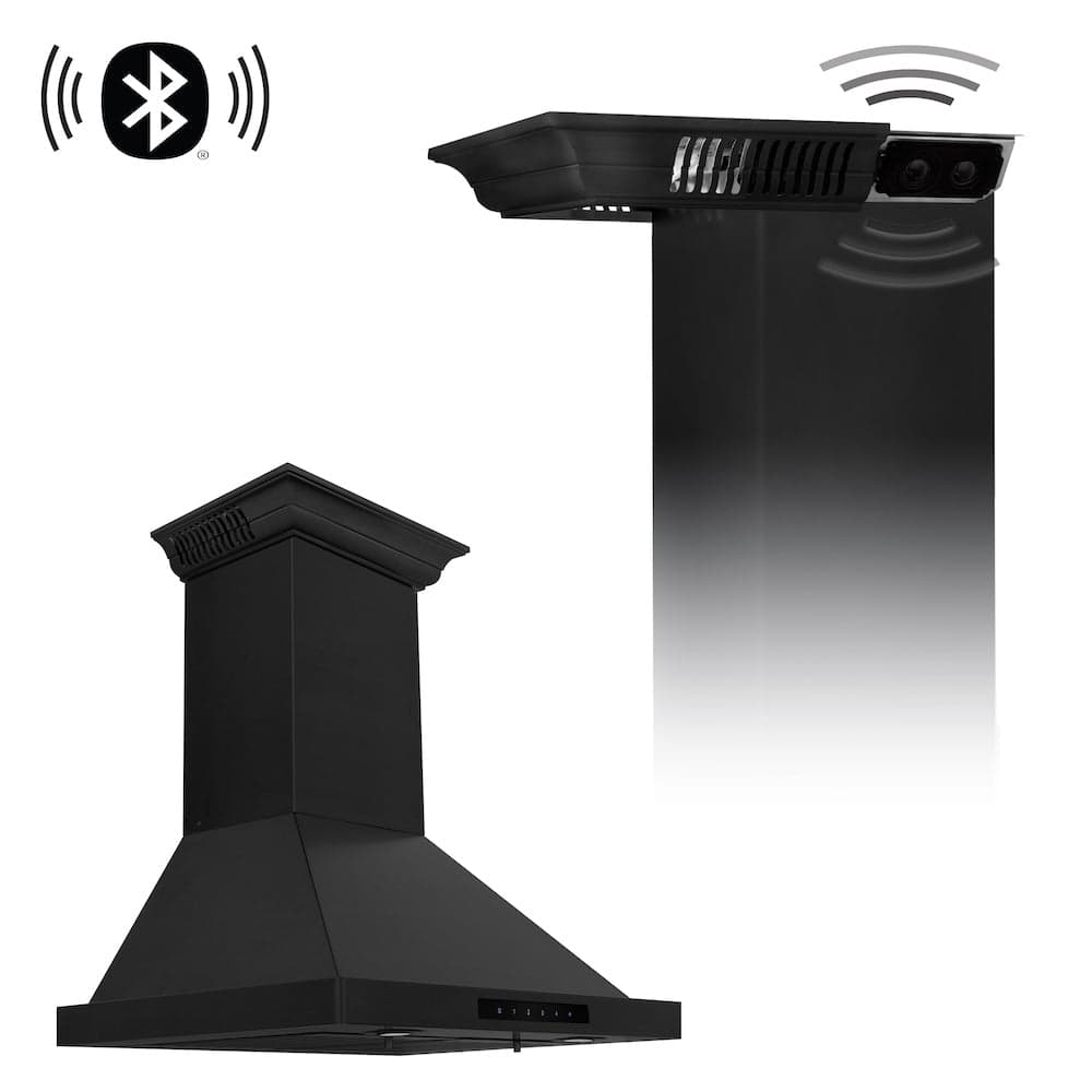 24 In. Crownsound™ Ducted Vent Wall Mount Range Hood In Black Stainless Steel With Built-in Bluetooth Speakers