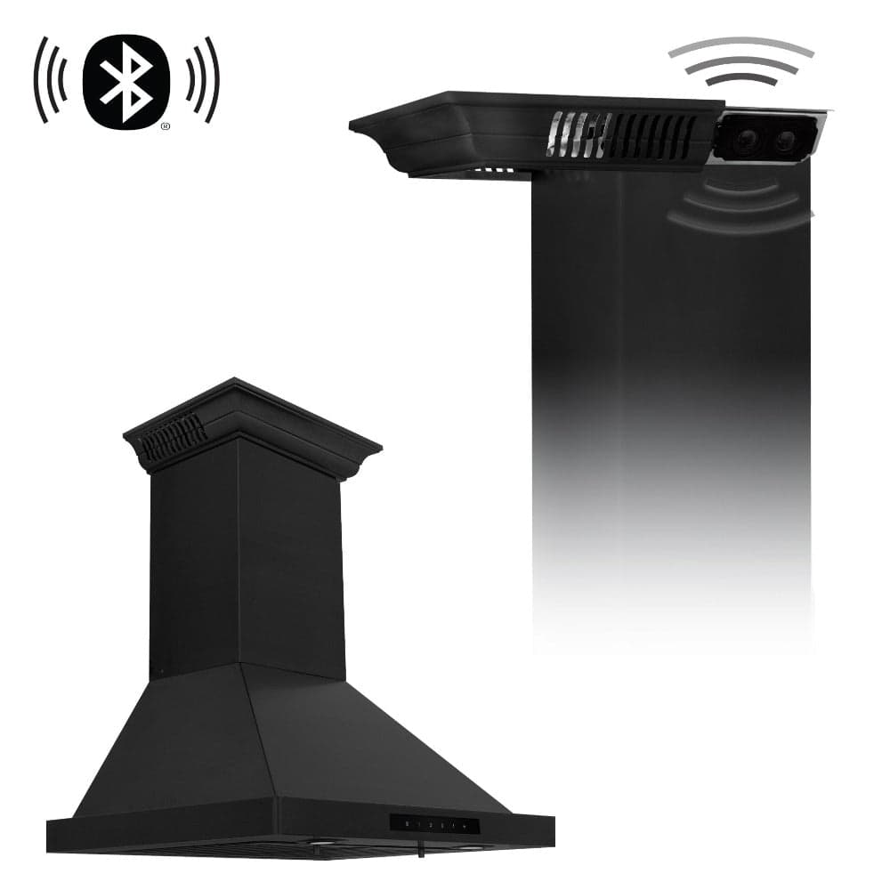 30 In. Crownsound™ Ducted Vent Wall Mount Range Hood In Black Stainless Steel With Built-in Bluetooth Speakers