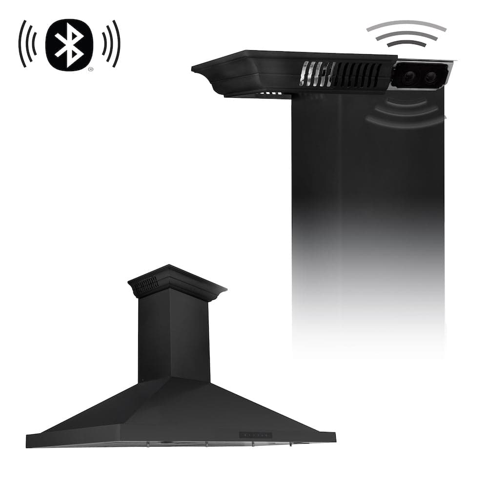 48 In. Crownsound™ Ducted Vent Wall Mount Range Hood In Black Stainless Steel With Built-in Bluetooth Speakers