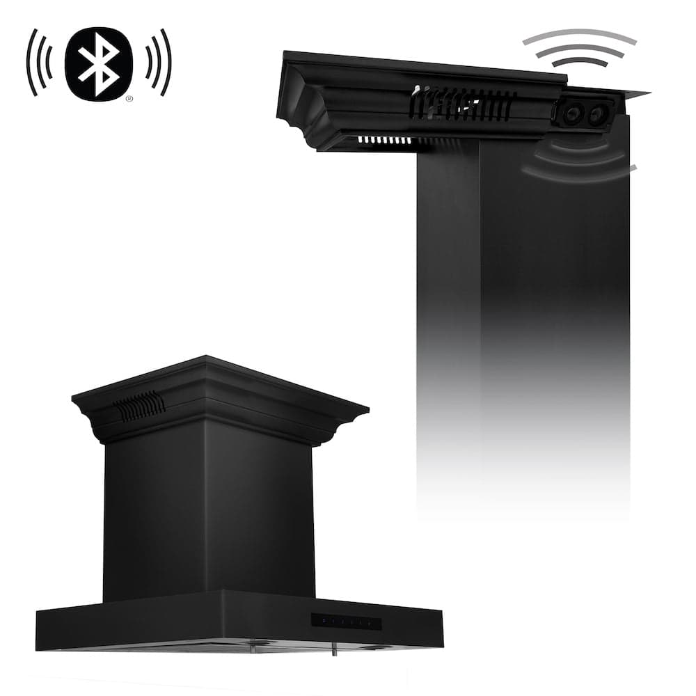 24 In. Crownsound™ Ducted Vent Wall Mount Range Hood In Black Stainless Steel With Built-in Bluetooth Speakers