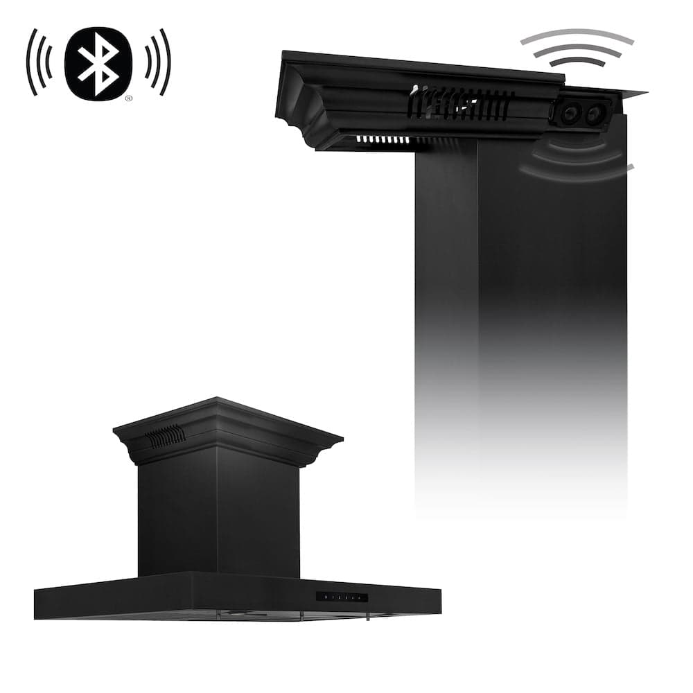 36 In. Crownsound™ Ducted Vent Wall Mount Range Hood In Black Stainless Steel With Built-in Bluetooth Speakers
