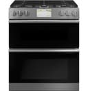 CAFÉ™ 30" Smart Slide-In, Front-Control, Dual-Fuel, Double-Oven Range with Convection in Platinum Glass view 1