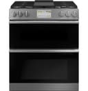CAFÉ™ 30" Smart Slide-In, Front-Control, Dual-Fuel, Double-Oven Range with Convection in Platinum Glass view 30
