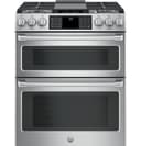 GE Series 30" Slide-In Front Control Dual-Fuel Double Oven with Convection Range view 2