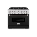 ZLINE 36 in. 5.2 cu. ft. Classic Dual Fuel Range with 6 Burner Gas Cooktop and Electric Convection Oven in Stainless Steel with Black Matte Door (CDR-BLM-36) view 2